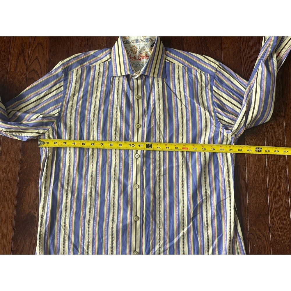 Robert Graham Geometric Shirt Men's M Striped Flip Cuffs Embroidered - Picture 7 of 10